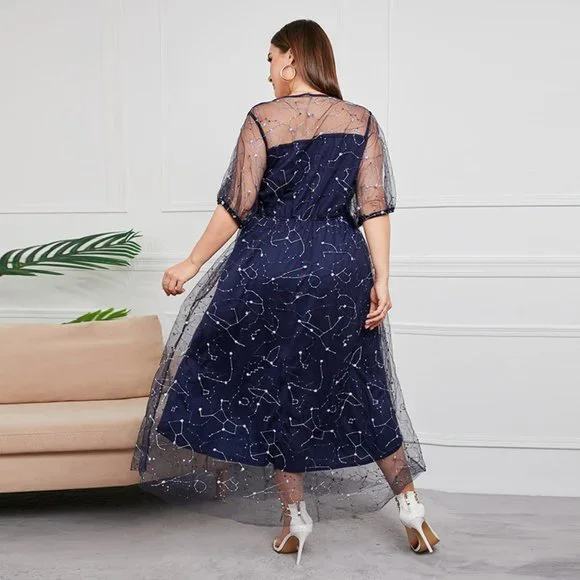 Plus Size Parisian Flora Mesh Embroidery Party Maxi Dress - Picture 4 of 6